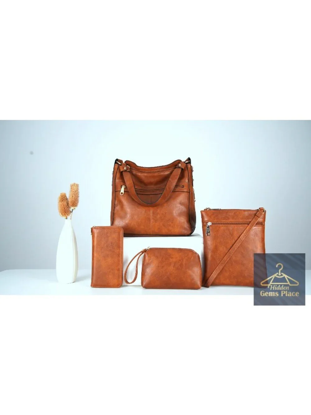 4-Piece Vegan Leather Handbag Set with Hobo Bag, Crossbody, Wallet, and Coin